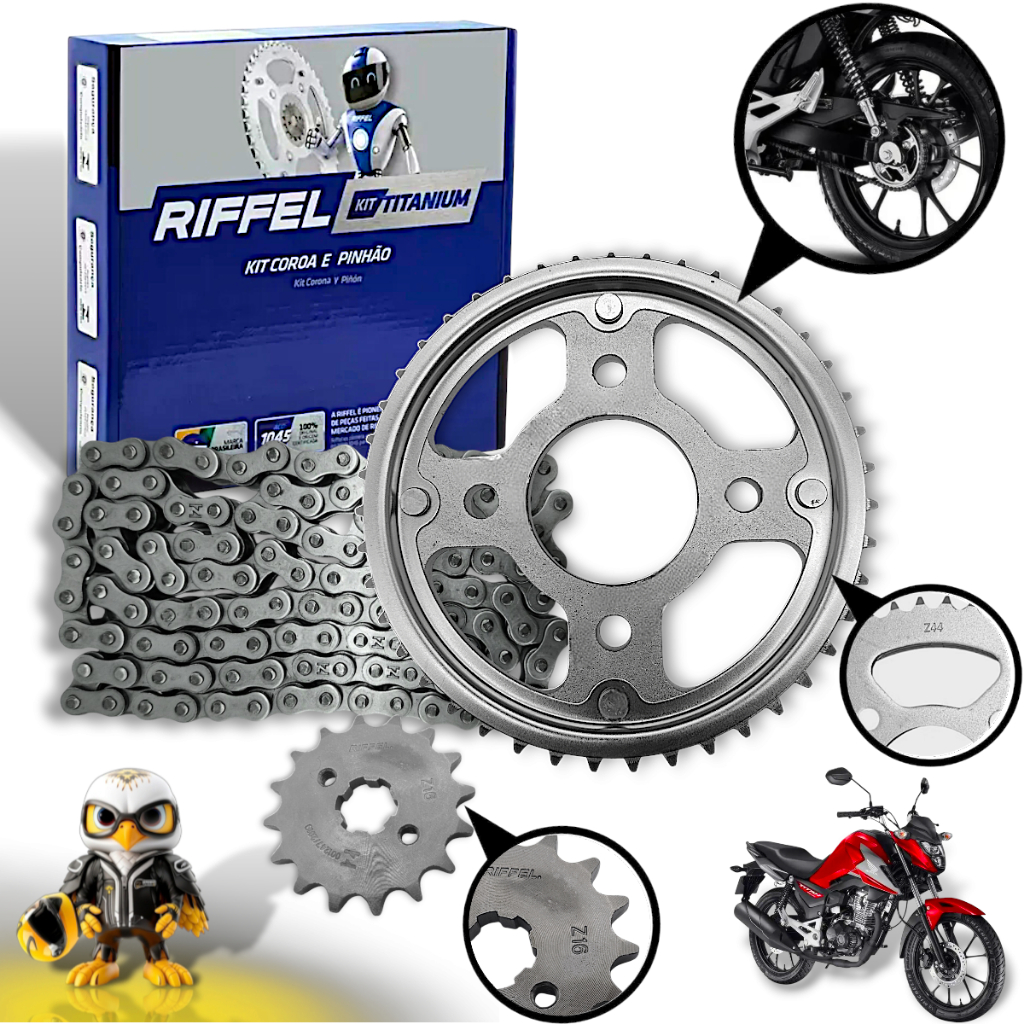 Kit transmissão Cg Titan 160/fan 160 Start - Riffel Aço 1045