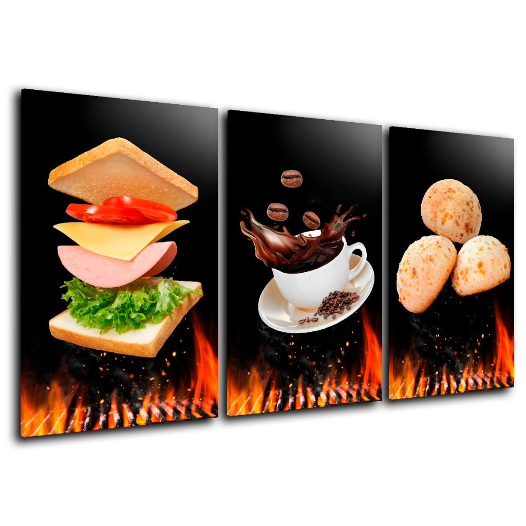 Quadros Decorativos Cozinha Padaria Panificadora Xícara de Café Pão Queijo