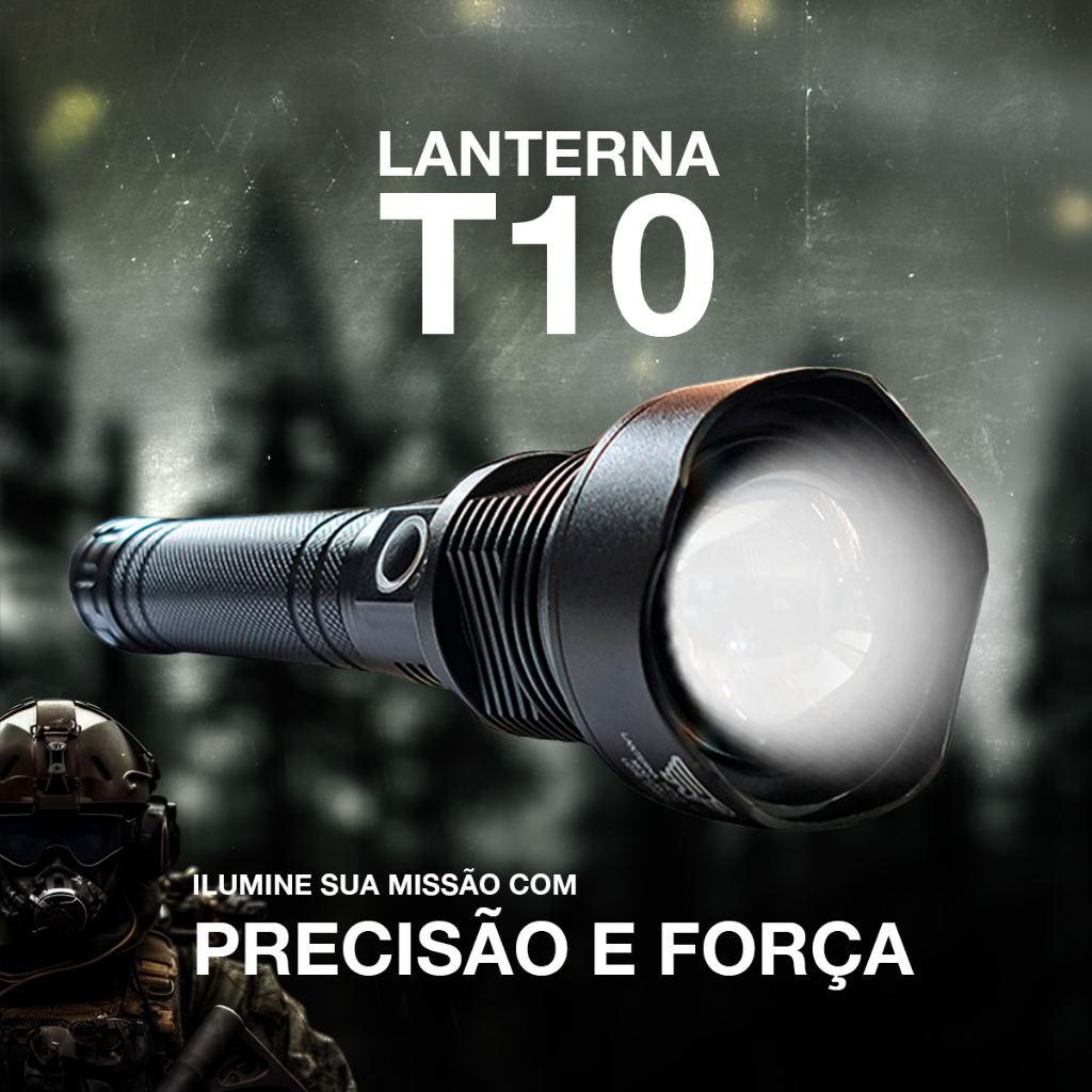 Lanterna Tática Militar T10 Recarregável  Porteiro Militar Camping Pesca Alta Luminosidade
