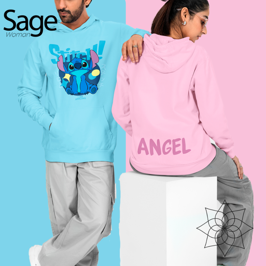Kit Casal 2 Moletom Canguru Lilo Stitch E Angel Dia Dos Namorados Presente Confortavel Estiloso