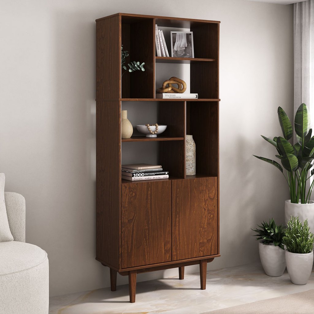 Organizador Vertical Escritório 2 Portas 6 Nichos Madeira Castanho Simona em Oferta na Shopee