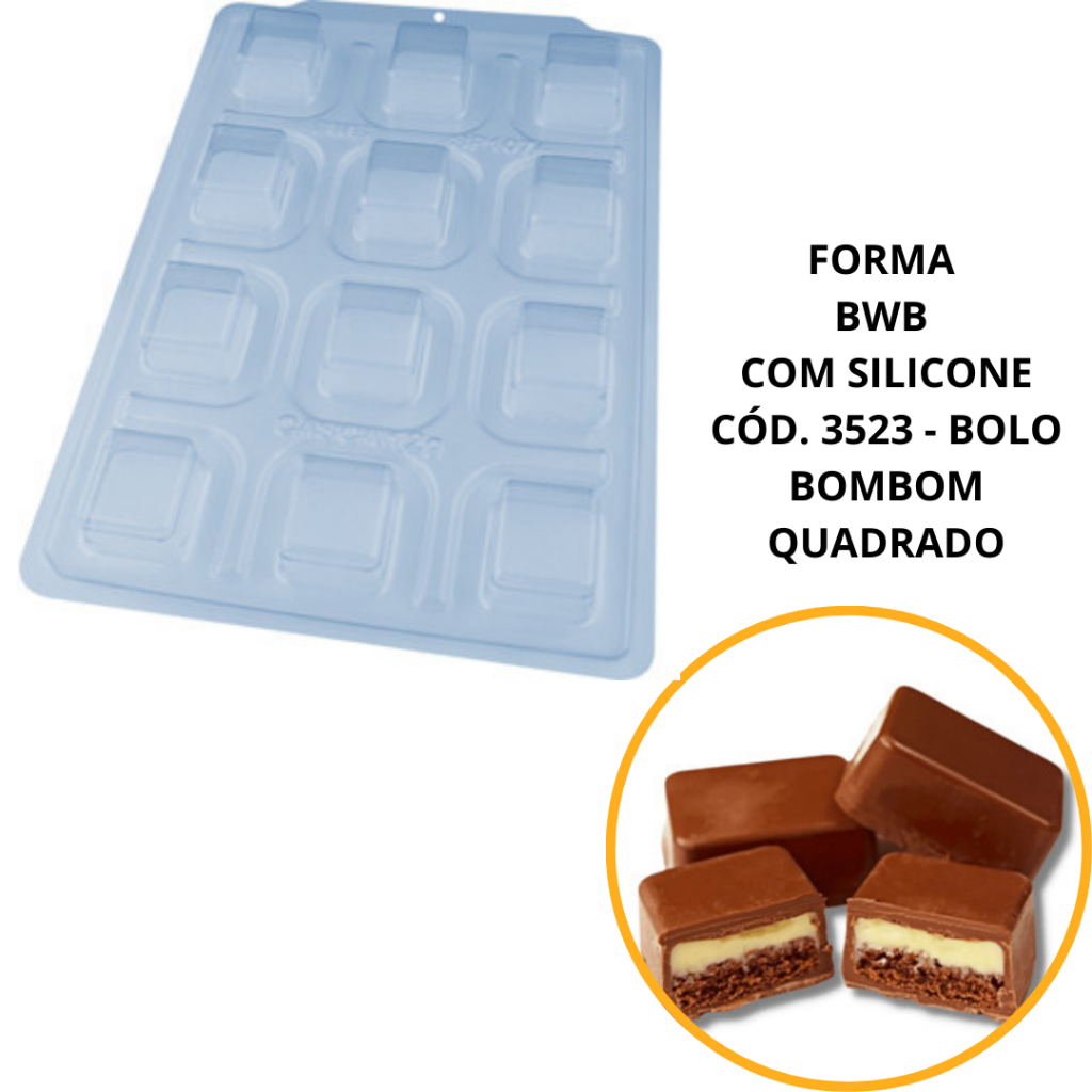 1~4 FORMA BWB COM SILICONE SEMIPROFISSIONAL, DOCES FINOS CHOCOLATES CÓD. 3523 - BOLO BOMBOM QUADRADO - Home & Living