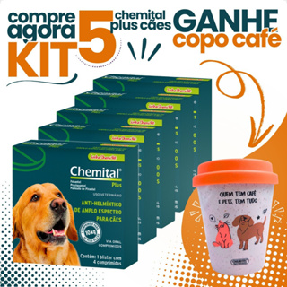 Kit 5 Chemital Plus Cães + Copo Café Pet – Proteção Completa Contra Vermes! em Oferta na Shopee