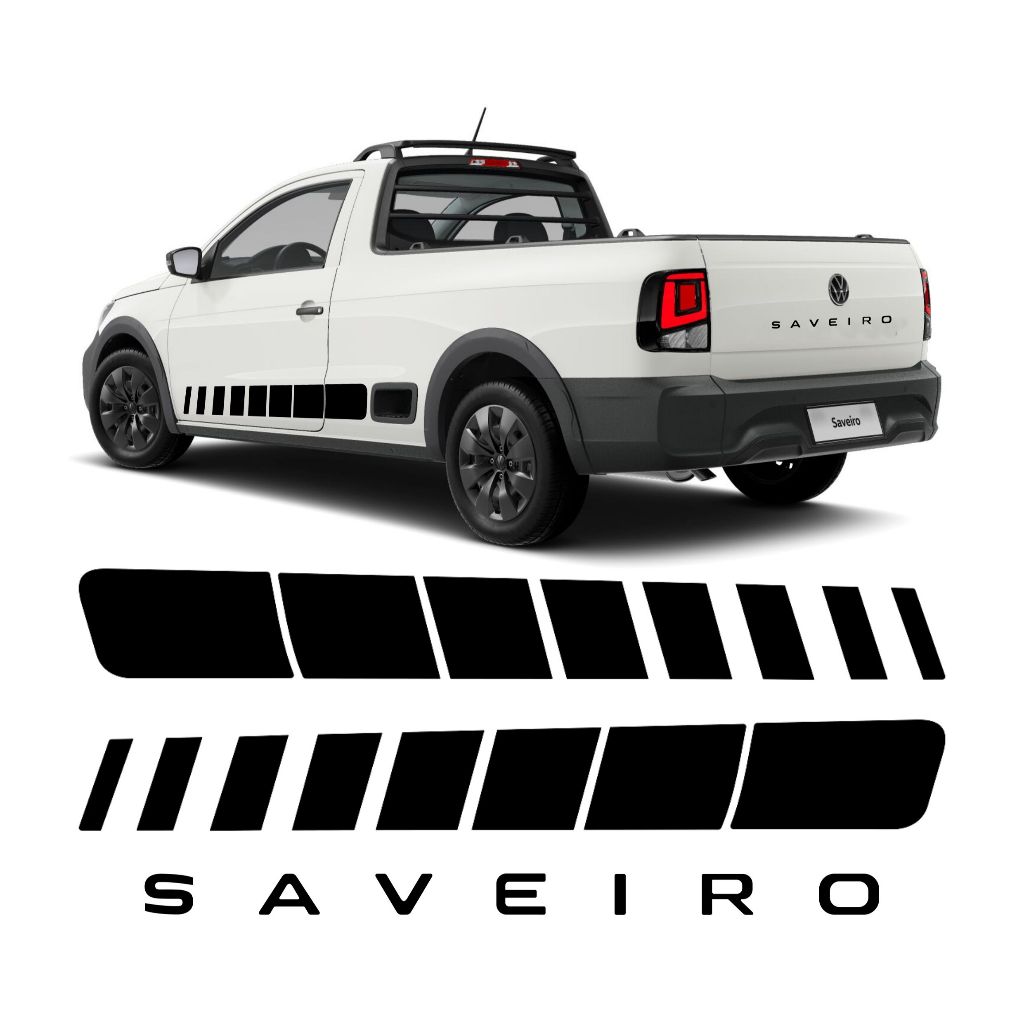 Kit 3 Adesivos Saveiro 2024 Embrema Lateral E Traseira Tampa Acessórios Personalizado Preto Brilho VW143 em Oferta na Shopee