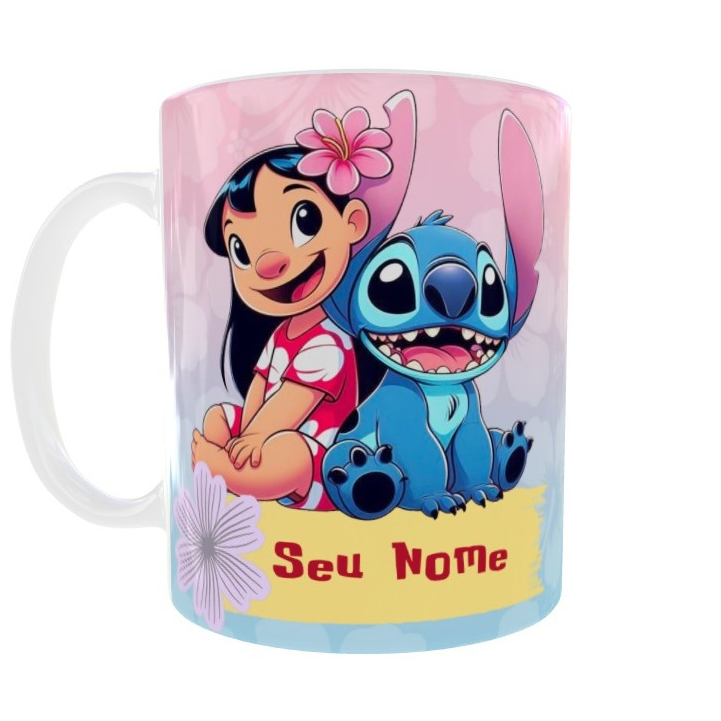 Caneca Stitch e Lilo Personalizada com Nome e Foto - 325ml - Presente Criativo Geek Fofura Disney