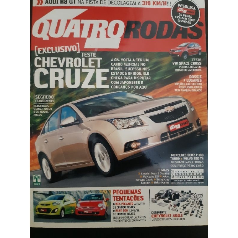 Revista Quatro Rodas SETEMBRO de 2011 Edição n° 621 - GM Cruze. Spacecross. Fiat 500 x Picanto. Audi R8 GT.