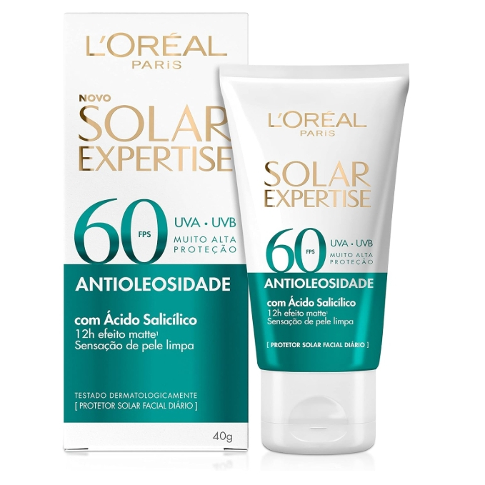 L'Oréal Paris Protetor Solar Facial Antioleosidade FPS60 Solar Expertise Effeito Matte 40g