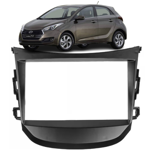 Moldura Painel Contra Frente Para Multimídia 7 polegadas 2 Din Hyundai HB20 2012 2013 2014 2015 2016 2017 2018 - Preto