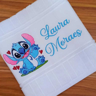 TOALHA  ESCOLAR STITCH  PERSONALIZADA BORDADA À MÁQUINA TOALHA DE MÃO. em Oferta na Shopee
