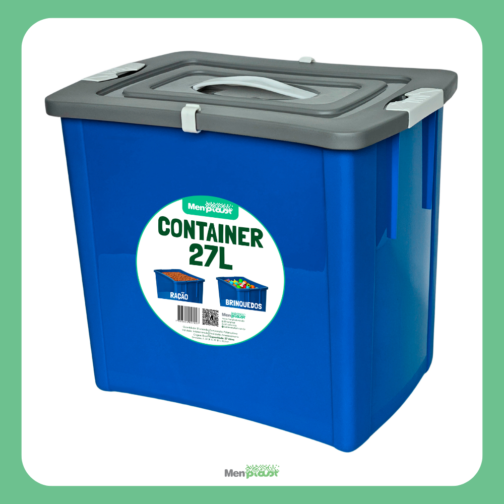 CONTAINER 27 LITROS PORTA RAÇÃO C/ 4 OPÇÕES DE CORES P/ RAÇÃO  BRINQUEDOS CAIXA ORGANIZADORA