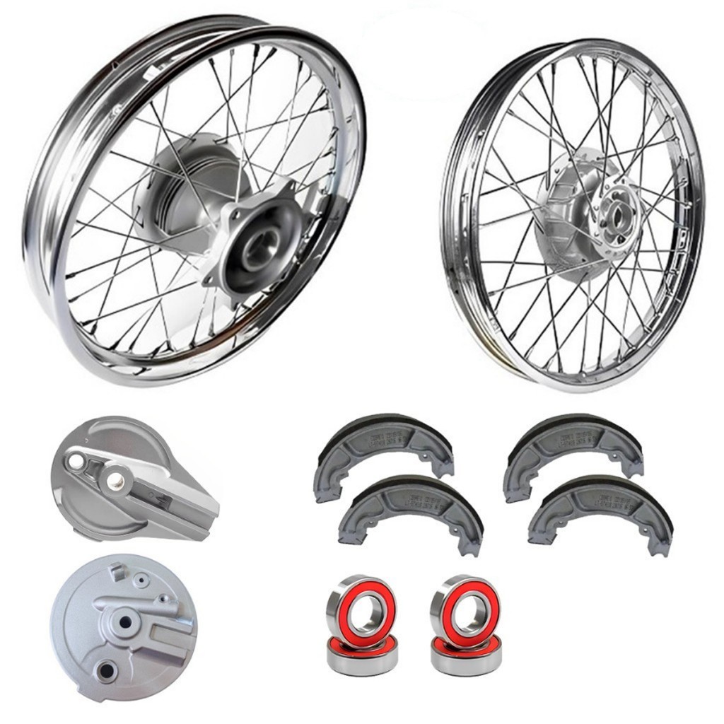 Roda Traseira + Dianteira Bros 125 150 Tambor Completa Tork + Espelhos Rolamentos Lonas