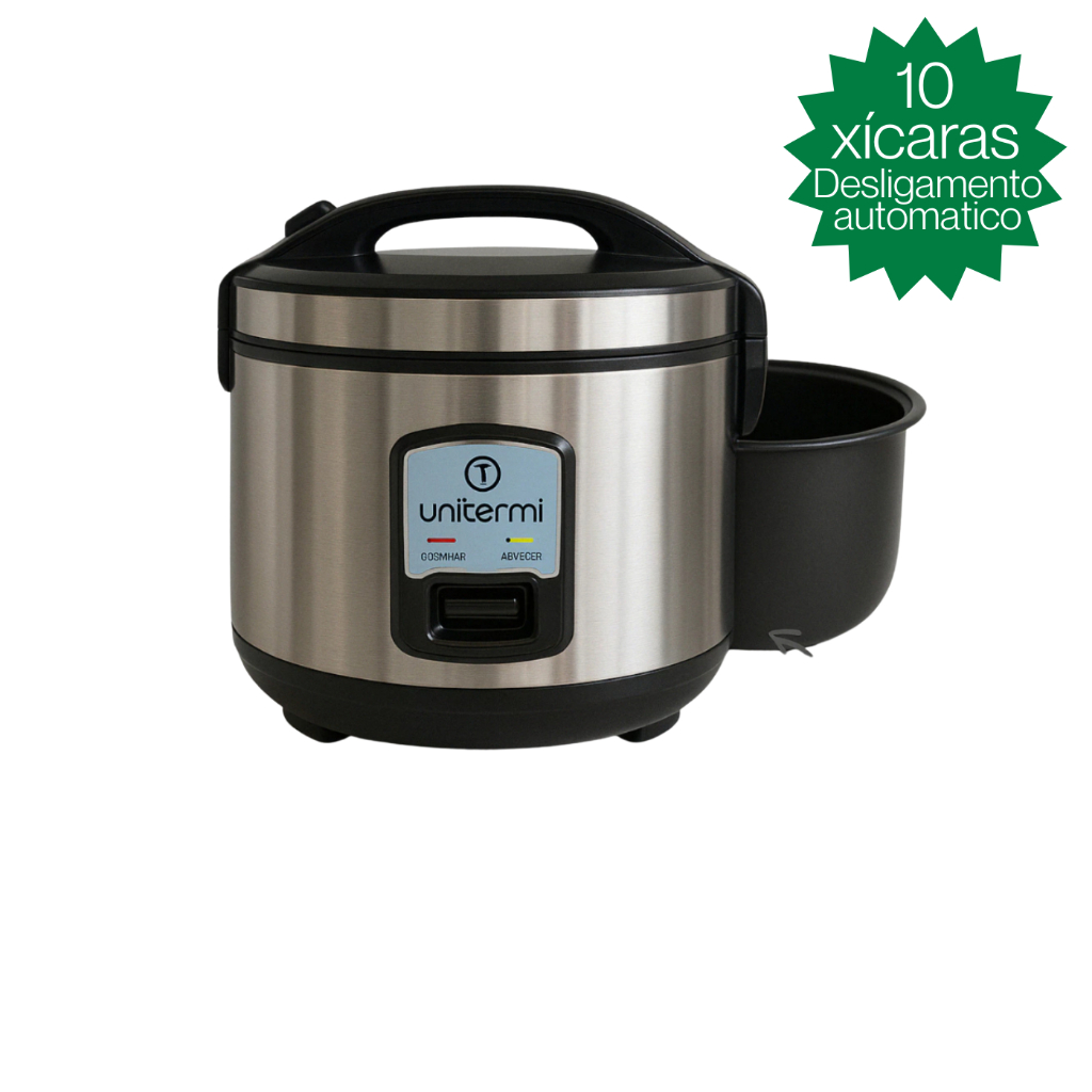 Panela de Arroz Elétrica 10 Xícaras Inox Unitermi Cozinha Fácil Limpeza