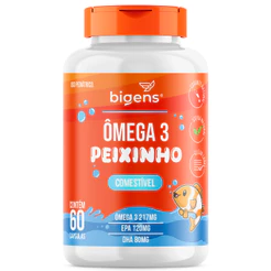 Ômega 3 Peixinho Mastigável 60 Cáps | DHA + EPA Sabor Laranja, Corante Natural, Zero Açúcar | Bigens
