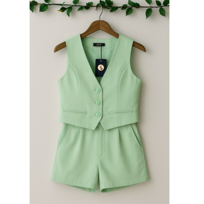 Colete Alfaiataria + SHORT Elegante Conjunto Social Feminino