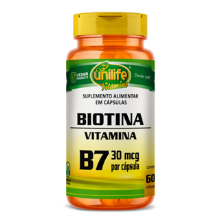Vitamina B7 Biotina Pura 60 Cápsulas 500mg Cabelos, Unhas e Pele Vegan - Unilife em Oferta na Shopee