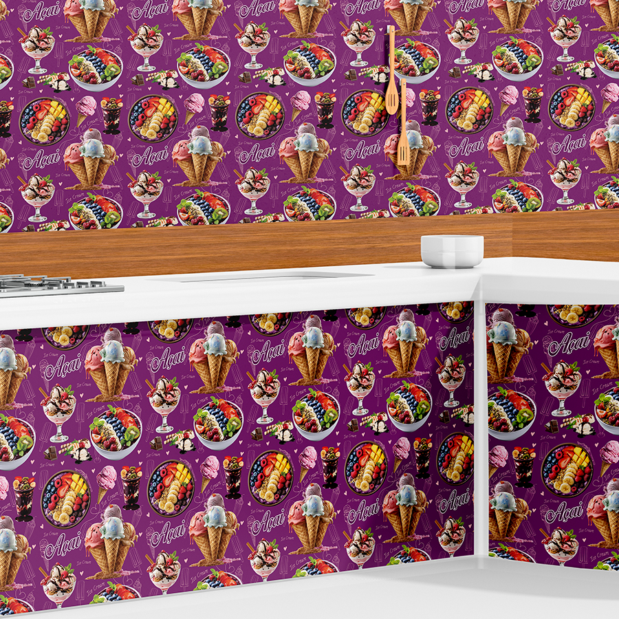 Papel de Parede Adesivo Sorvete Açaí Açaiteria Sorveteria Decoração Frutas Chocolate Copo Tigela em Oferta na Shopee