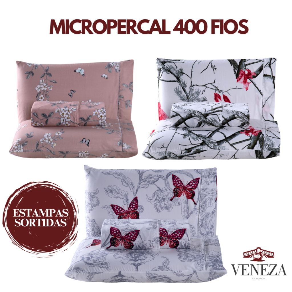 Kit Jogo de Lençol Cama Solteiro Casal Queen King Micropercal 400 Fios Ponto Palito em Oferta na Shopee