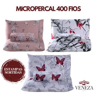 Kit Jogo de Lençol Cama Solteiro Casal Queen King Micropercal 400 Fios Ponto Palito