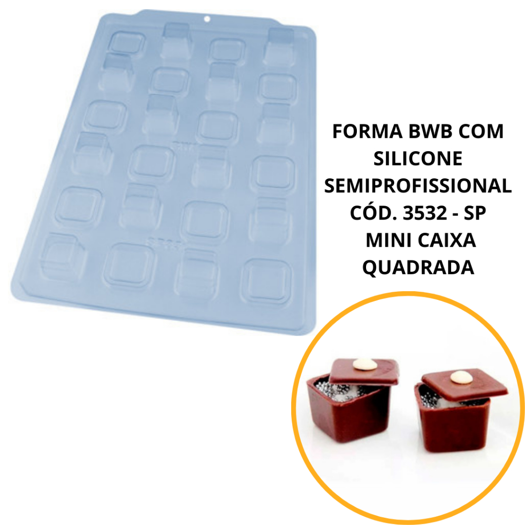 1~4 FORMA BWB COM SILICONE SEMIPROFISSIONAL,  FINOS CHOCOLATES CÓD. 3532 - SP MINI CAIXA QUADRADA (CHOCO) em Oferta na Shopee