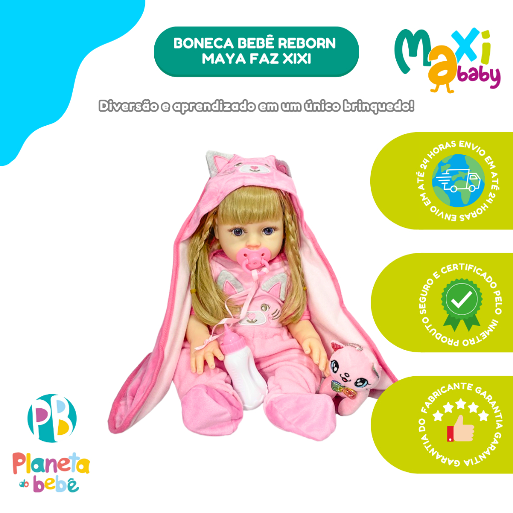 Boneca Bebê Reborn Maya Toma Água e Faz Xixi  - Lullaby - Mom & Baby