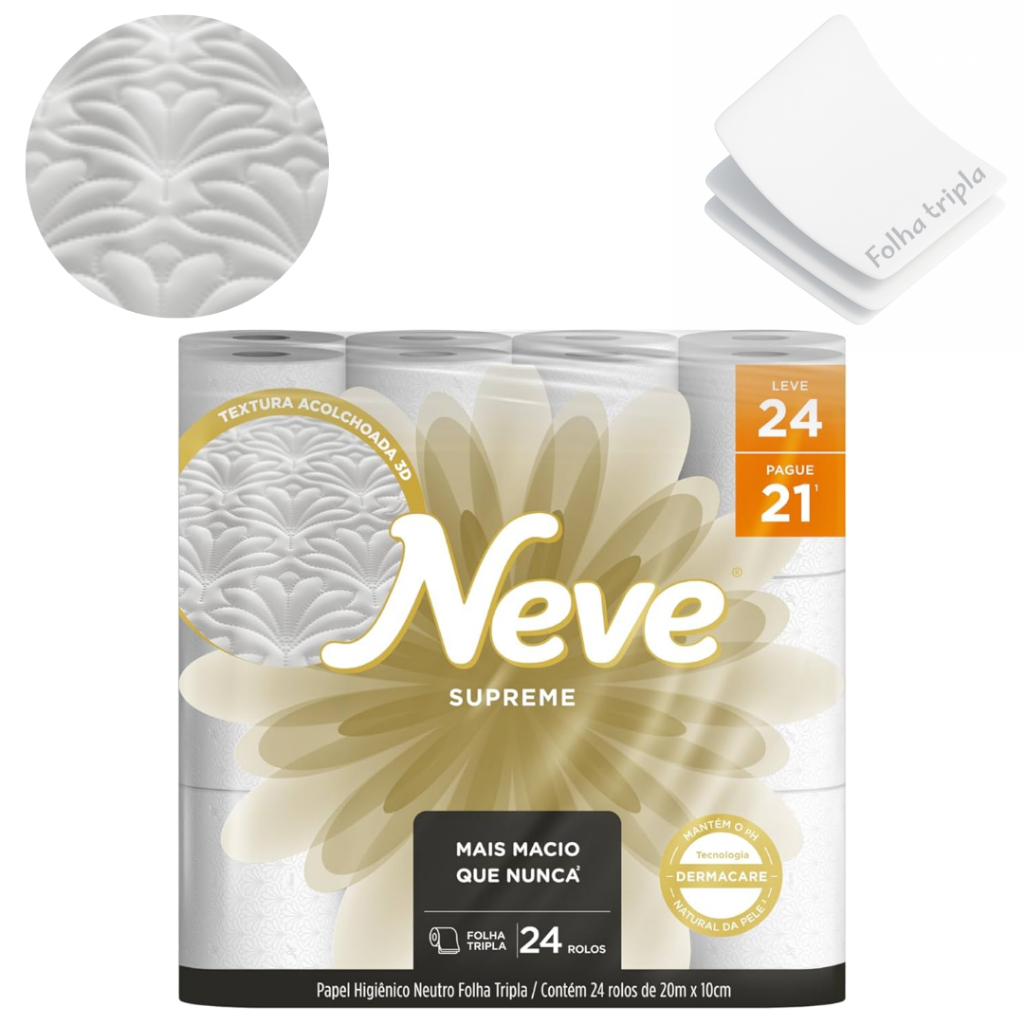 Neve Supreme Folha Tripla 24 Rolos Leve 24 Pague 21 Macio em Oferta na Shopee
