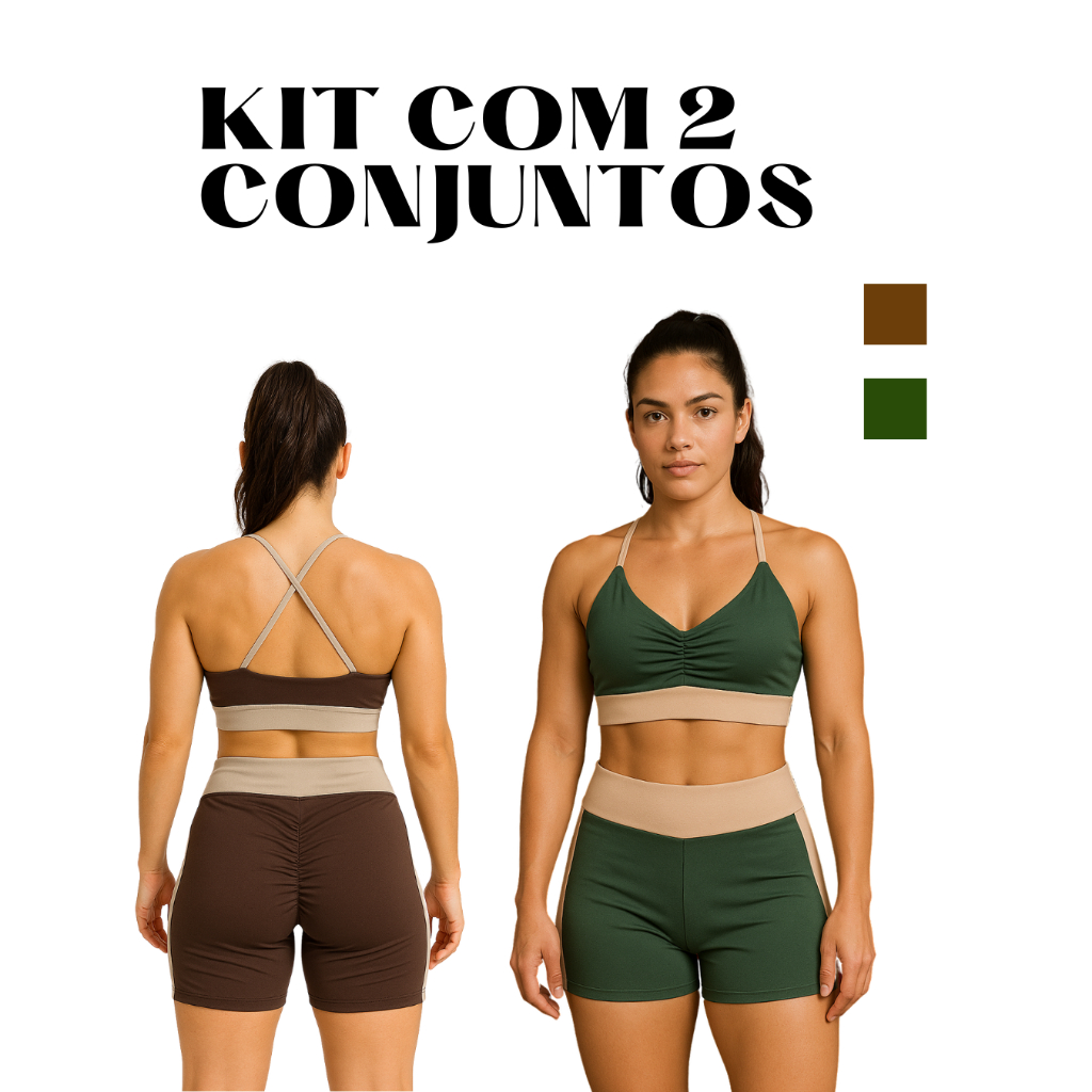 kit 2 Com Conjuntos Feminino Academia Fitness Top e Short Suplex Zero Transparência