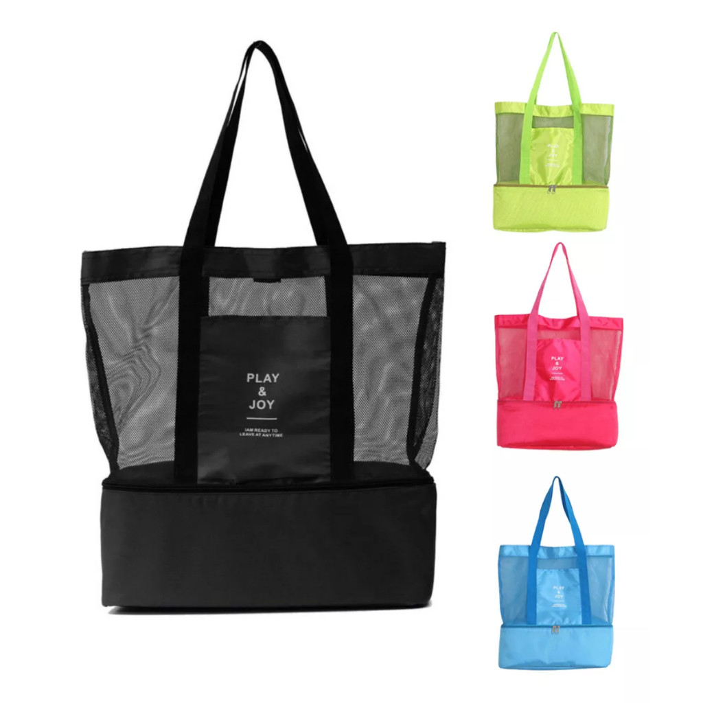 Bolsa De Praia Térmica Verão Piscina Com Lancheira De Tela Com Alça em Oferta na Shopee
