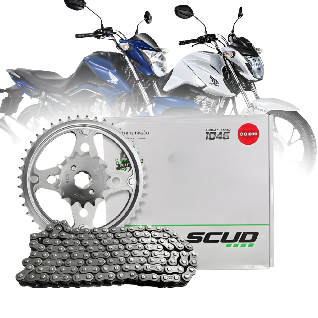 Kit relação transmissão  cg fan titan 160 2016 2018 2020 2022 2025 com retentor - Scud em Oferta na Shopee