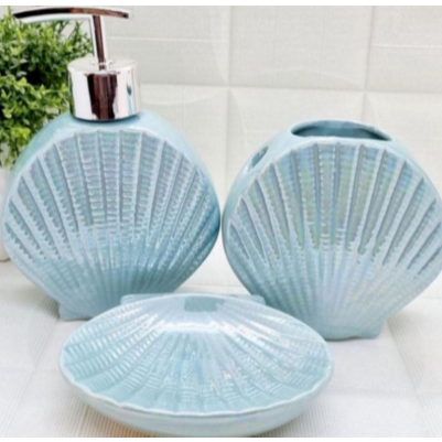 Kit Jogo de Banheiro Lavabo Cerâmica Porta Escova porta Sabonete Liquido Saboneteira 3 Peças em Oferta na Shopee