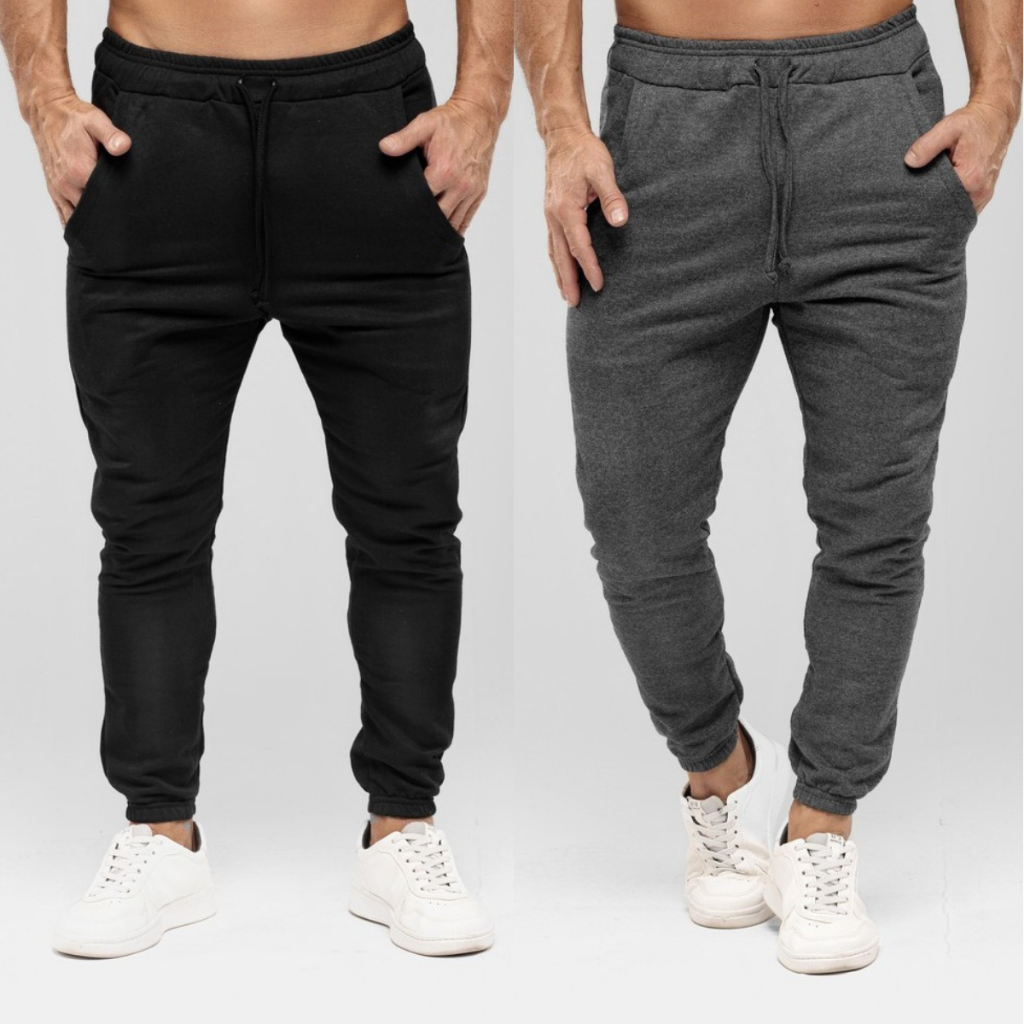 Kit 2 Calças de Moletom Masculina Slim Peluciada com Amarração Academia Dia a dia Casual Inverno