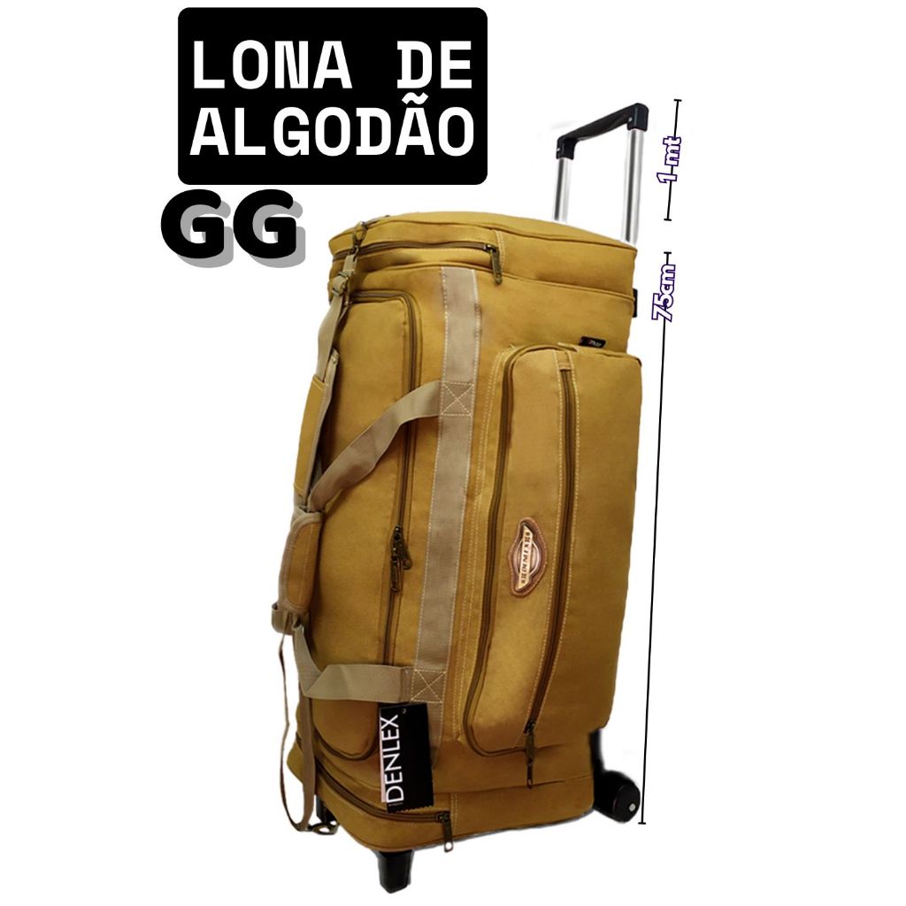 80L - Bolsa Mala De Viagem - Sacola Extra Grande Denlex - Bolsa Mala Com Carrinho Lona Reforçada