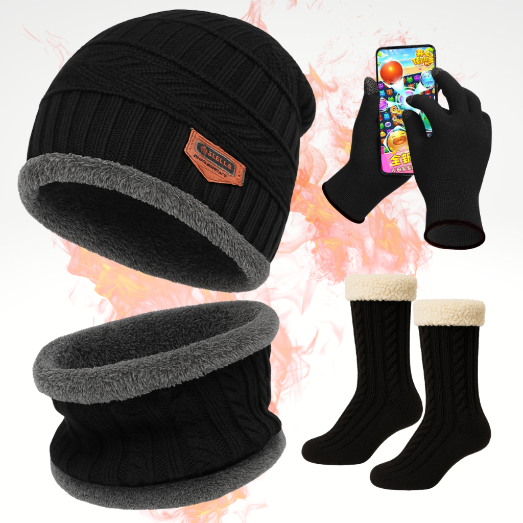 Kit Inverno Touca Gorro Forrado Cachecol + Luva + Meia Térmica Quente Frio Intenso Unissex em Oferta na Shopee