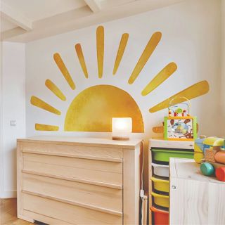 Papel de Parede Grande Adesivo Sol Dourado - Autocolante Autoadesivo em PVC para Quarto e Decoração Lúdica da Casa, em Oferta na Shopee