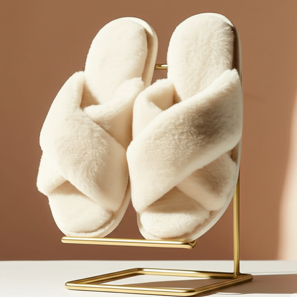 Pantufa Moderna Feminina Peluciada De Tiras Entrelaçada Fofinha De Pelinhos Antiderrapante...