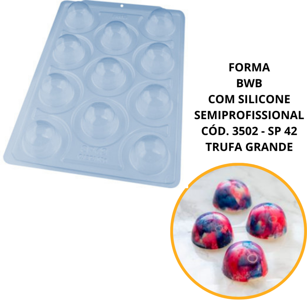 1~4 FORMA BWB COM SILICONE SEMIPROFISSIONAL, DOCES FINOS CHOCOLATES CÓD. 3502 - SP 42 TRUFA GRANDE (CHOCO) em Oferta na Shopee