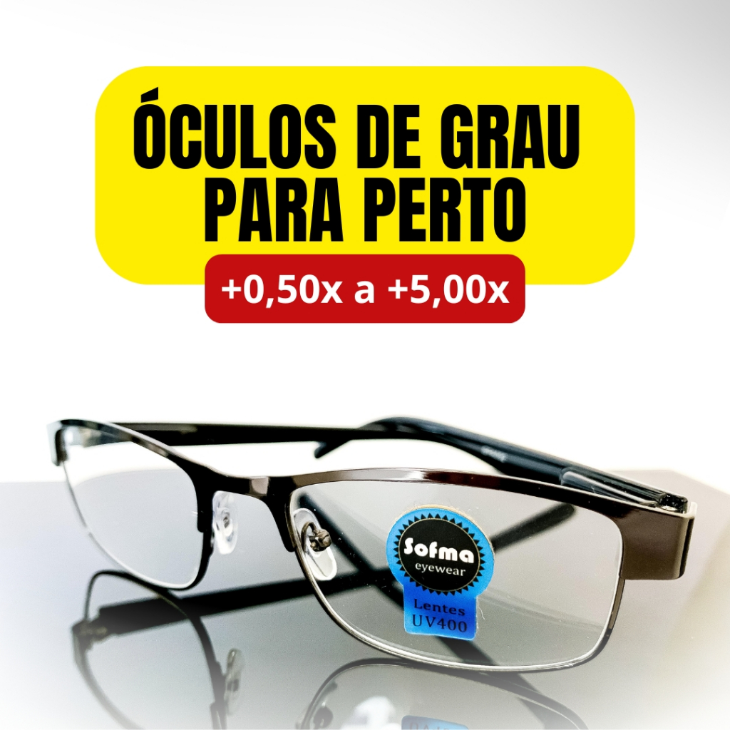 Óculos de Leitura Metálico Retangular Cinza com Lente de Grau +0.50 até +5.00 Óculos Pronto para Vista Cansada Leitura