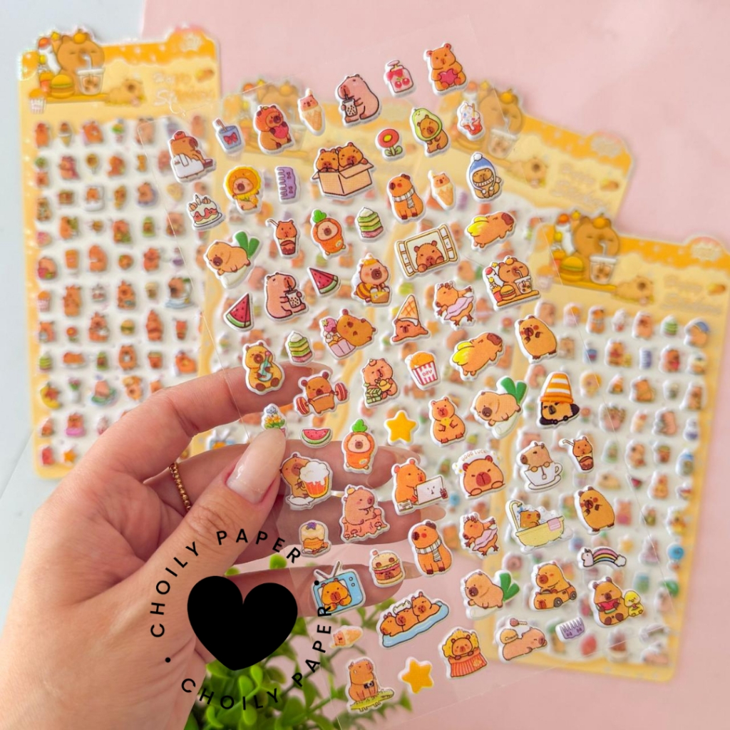 Adesivos de Capivara Puffer em Cartela Colecionável Capybara Decoração Enfeite Personalizar