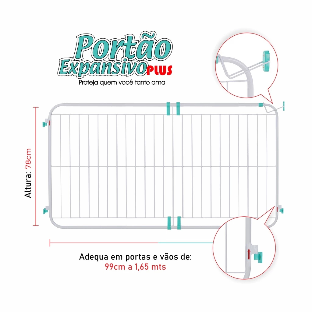 Portão Expansivo PLUS 99cm a 165 Cm Pet Útil Proteção Pet Cachorro ou Criança Kids