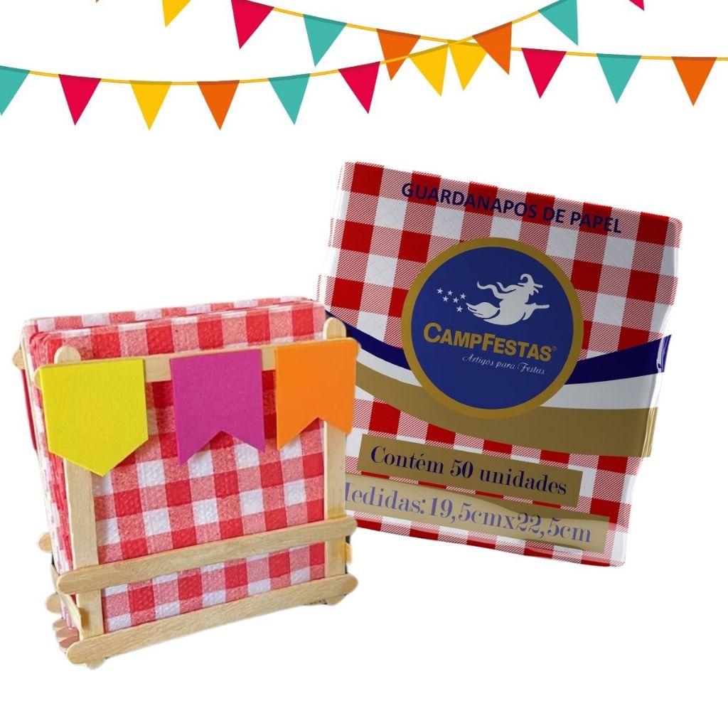Guardanapo Descartável Xadrez CampFestas 20x23cm KIT 50 ~ 300 Vermelho Festa Junina