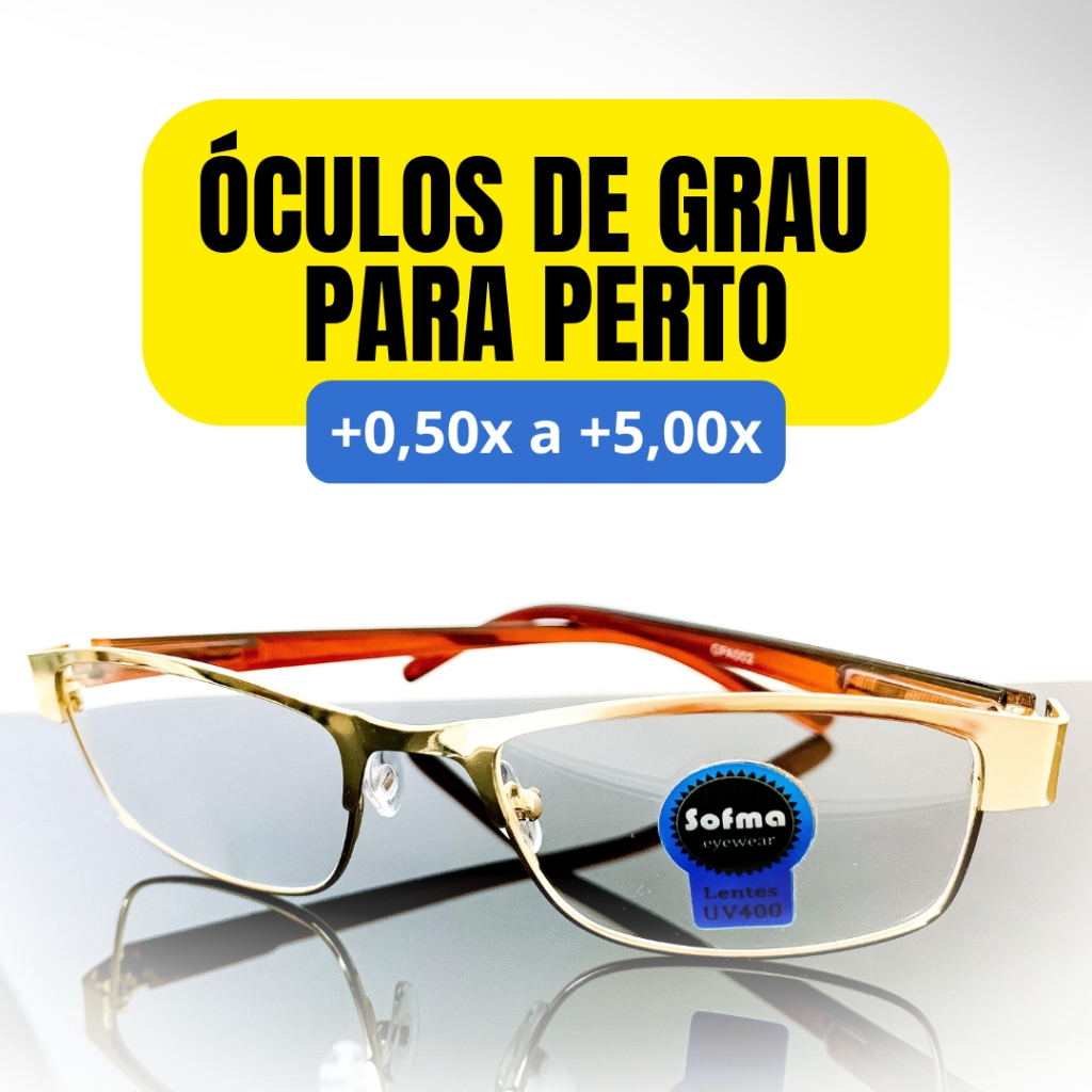 Óculos de Leitura Metálico Retangular Dourado com Lente de Grau +0.50 até +5.00 Óculos Pronto para Vista Cansada Leitura