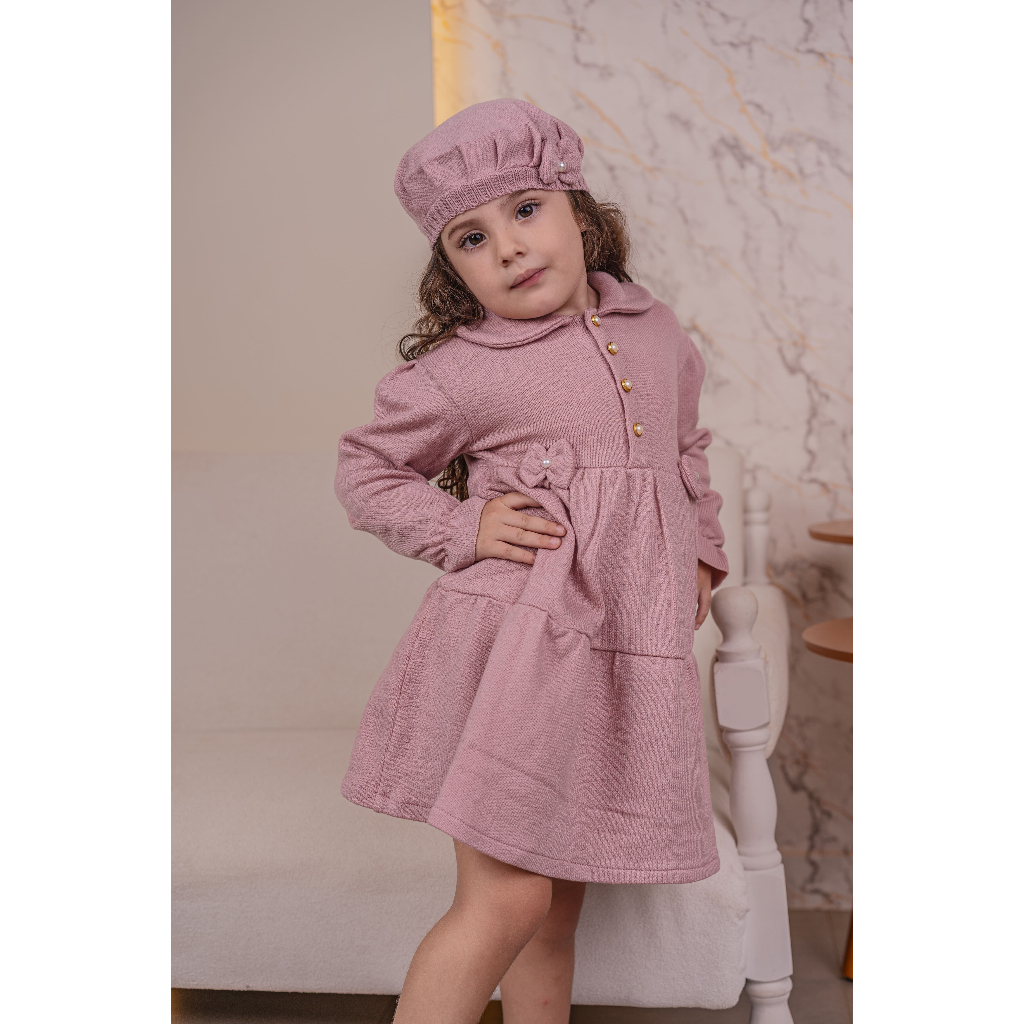 Kit Roupas Inverno Infantil Feminina Vestido Boina Kit Short Blusa Boina Tricot Estilosa Manga Longa em Oferta na Shopee