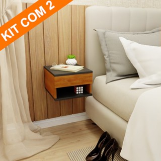 Kit 2 Mesa e Cabeceira Com Gaveta e Nicho Preto e Freijó Mesinha suspensa Criado MVD Móveis em Oferta na Shopee