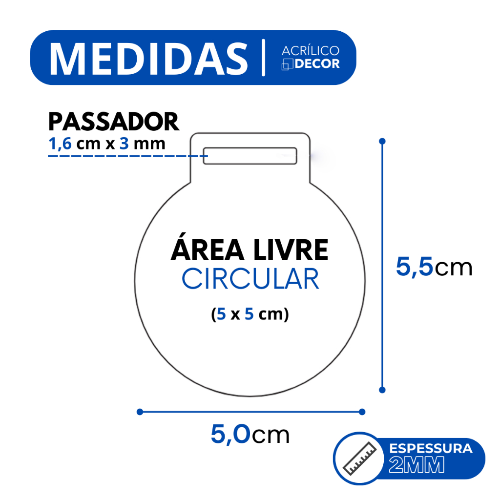 Medalha Redonda Acrílico Cristal 5cm 2mm Com Fita (Kit 30 - 100 unidades)