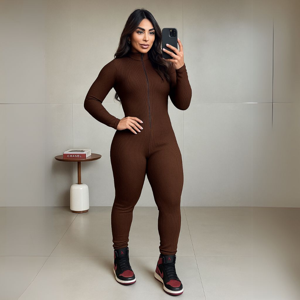 Macacão Ribana Manga Longa–Ajustado, Elegante e Ideal para o Inverno