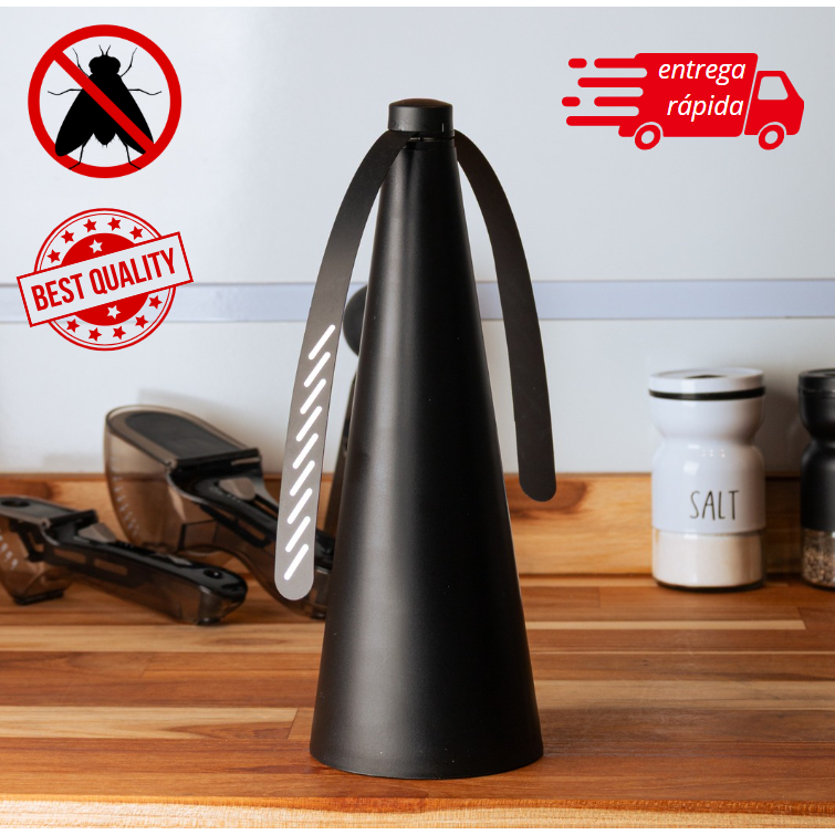 Ventilador Repelente de Mesa Plástico Preto (Pilha) 9cm x 9cm x 26cm - Lyor