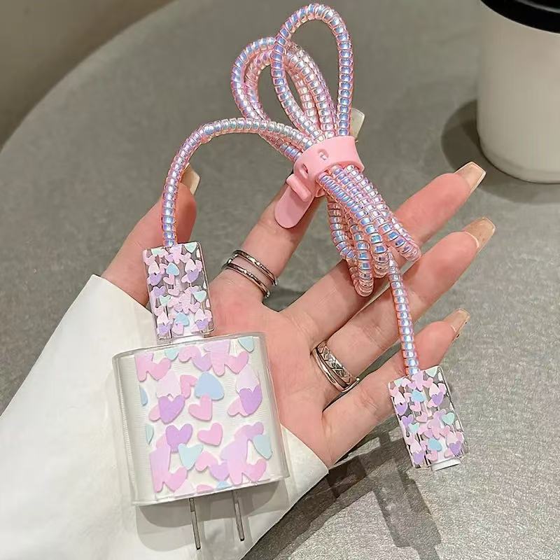 Tampa  protetora do cabo de carregamento rosa de dados, Conjunto de proteção do armazenamento do cabo de dados de rosa em Oferta na Shopee