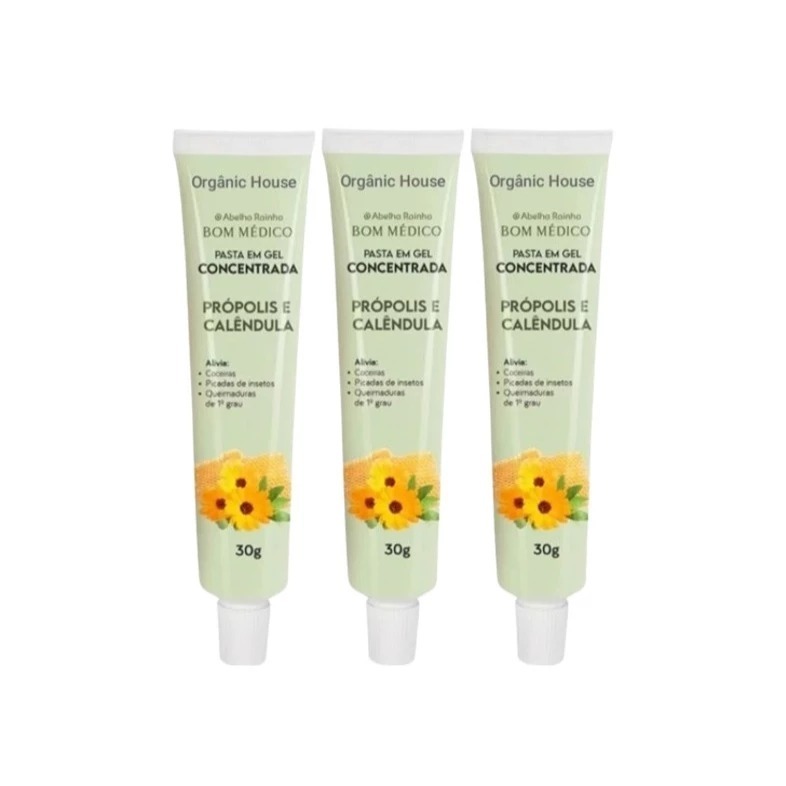 Kit 3 Pasta Pomada Gel Com Própolis Queimadura E Picada Bom Médico 30g - Abelha Rainha