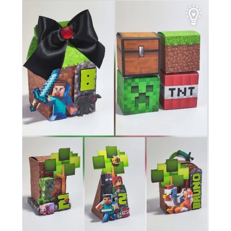 Kit festa PEGUE E MONTE lembrancinhas personalizadas Minecraft caixinhas aniversário