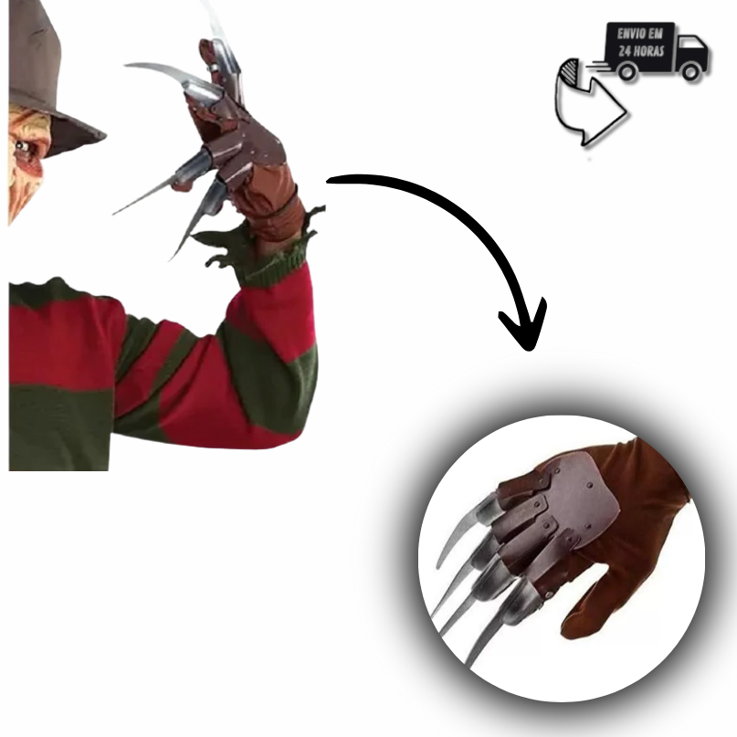 Luva Garra Do Freddy Krueger com laminas plasticos Halloween Assustadora Acessório Festa Horripilante