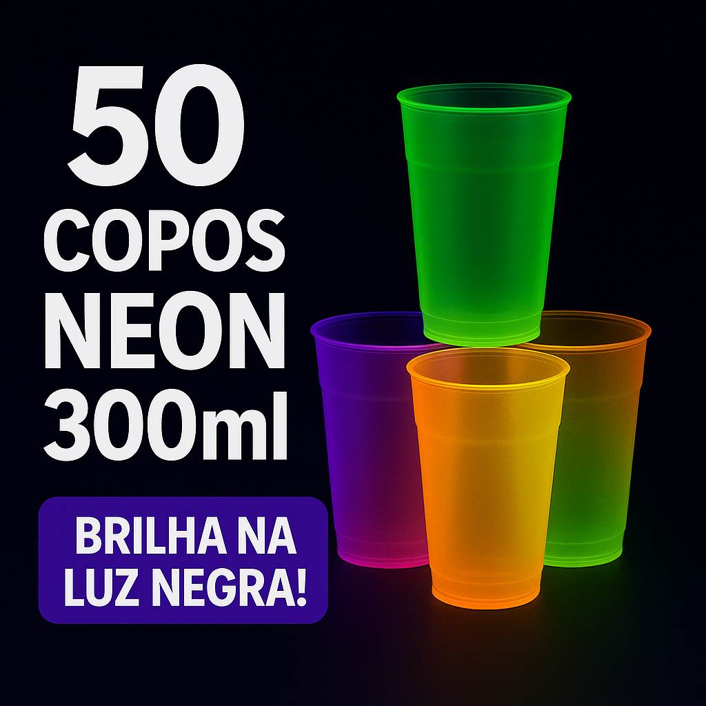 50 Copos Neon 300ml Copaza – Brilha na Luz Negra | Festas e Eventos – Várias Cores